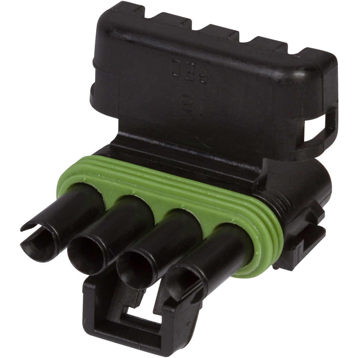 12020832 This is a Delphi Weather Pack 4 Way Black In Line Sealed Female Connector from Aptiv PLC. It features RoHS3 compliance and an MSL of 1 Unlimited.
