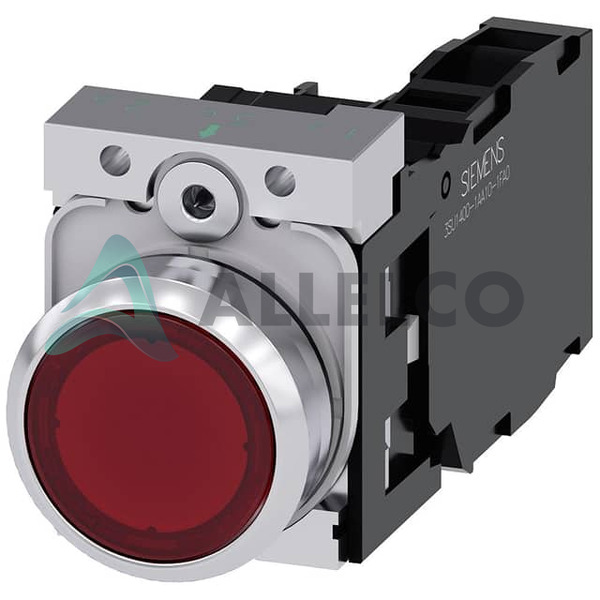 3SU11520AB201CA0 This Siemens 3SU11520AB201CA0 is a round, illuminated pushbutton with a red, flat actuator. It features momentary contact type and a single NC contact.