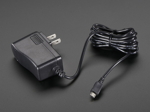 1995 This is the Adafruit Industries LLC 1995 AC/DC Wall Mount Adapter, providing a 5.25V output at up to 2.5A. It features a MicroUSB connector and a 20AWG cable for reliable power delivery.