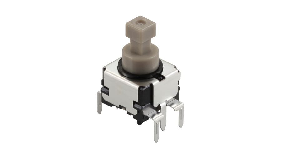 SPEF110200 The Alps Alpine SPEF110200 is a 1.5mm travel vertical type push switch designed for PC board mounting. It features a latching operation and a 5N operating force.