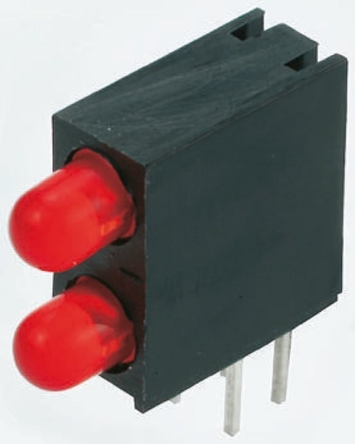 L-93A8EB/2ID The Kingbright L-93A8EB/2ID is a red, right-angle PCB LED indicator featuring two LEDs. It operates with a minimum supply voltage of 2.5V and a maximum forward current of 30mA.