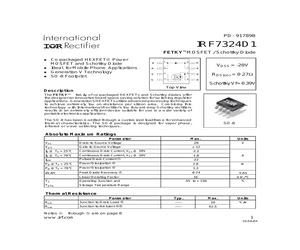 IRF7324D1TR The IOR IRF7324D1TR is a P-Channel MOSFET with a 20V operating voltage and 2.2A continuous drain current. It features a low Rds On of 270 mOhm at 1.2A, 4.5V.