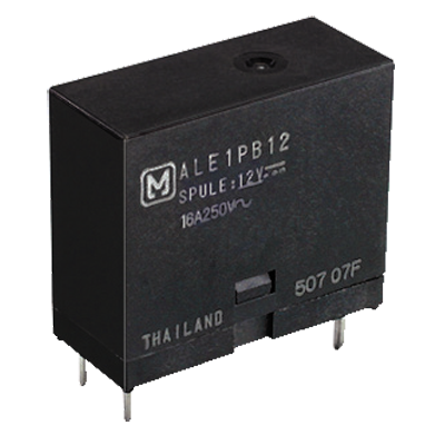 ALE1PB12 The Panasonic ALE1PB12 is a general-purpose power relay with a 1 Form A contact configuration. It is rated for 16A and operates on a 12VDC coil.