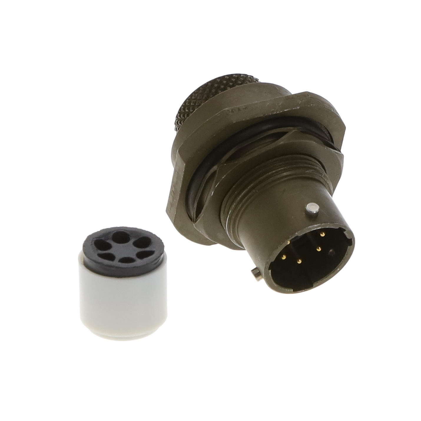 KPT07E10-6P KPT07E10-6P is a circular connector receptacle with 6 male pins, gold contacts, and solder cup termination. It features a panel mount with bayonet lock and is environment resistant.