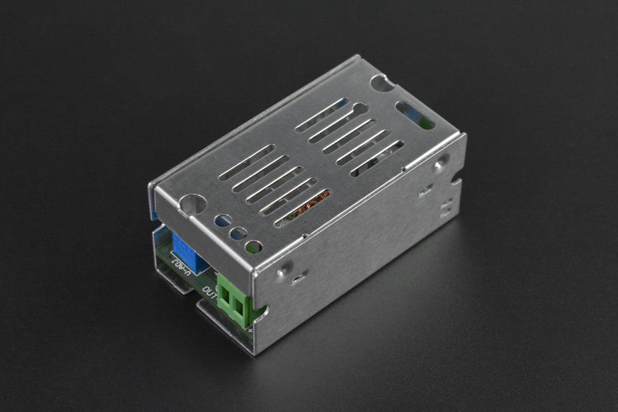 DFR0946 The DFRobot DFR0946 is an enclosed DC-DC Buck Boost Converter Module with a 5A output current and 6V input voltage. It is designed for chassis mounting.