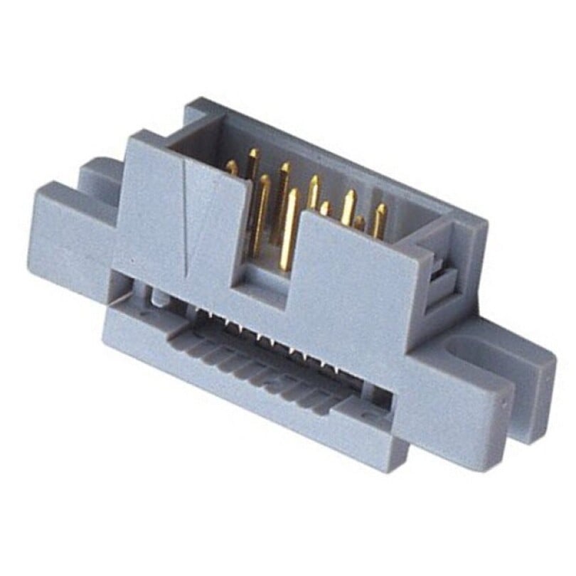 AWHC 20-0111-T IDC header with 20 positions, 2 rows, 2.54mm pitch, gold male pins, free hanging mounting, IDC termination for ribbon cable.