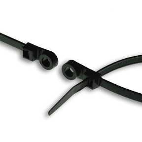 AL-07-50-MH-0-M Black locking cable tie with screw mount, 8" length, 50 lbs tensile strength, made of UV-resistant nylon 6/6.