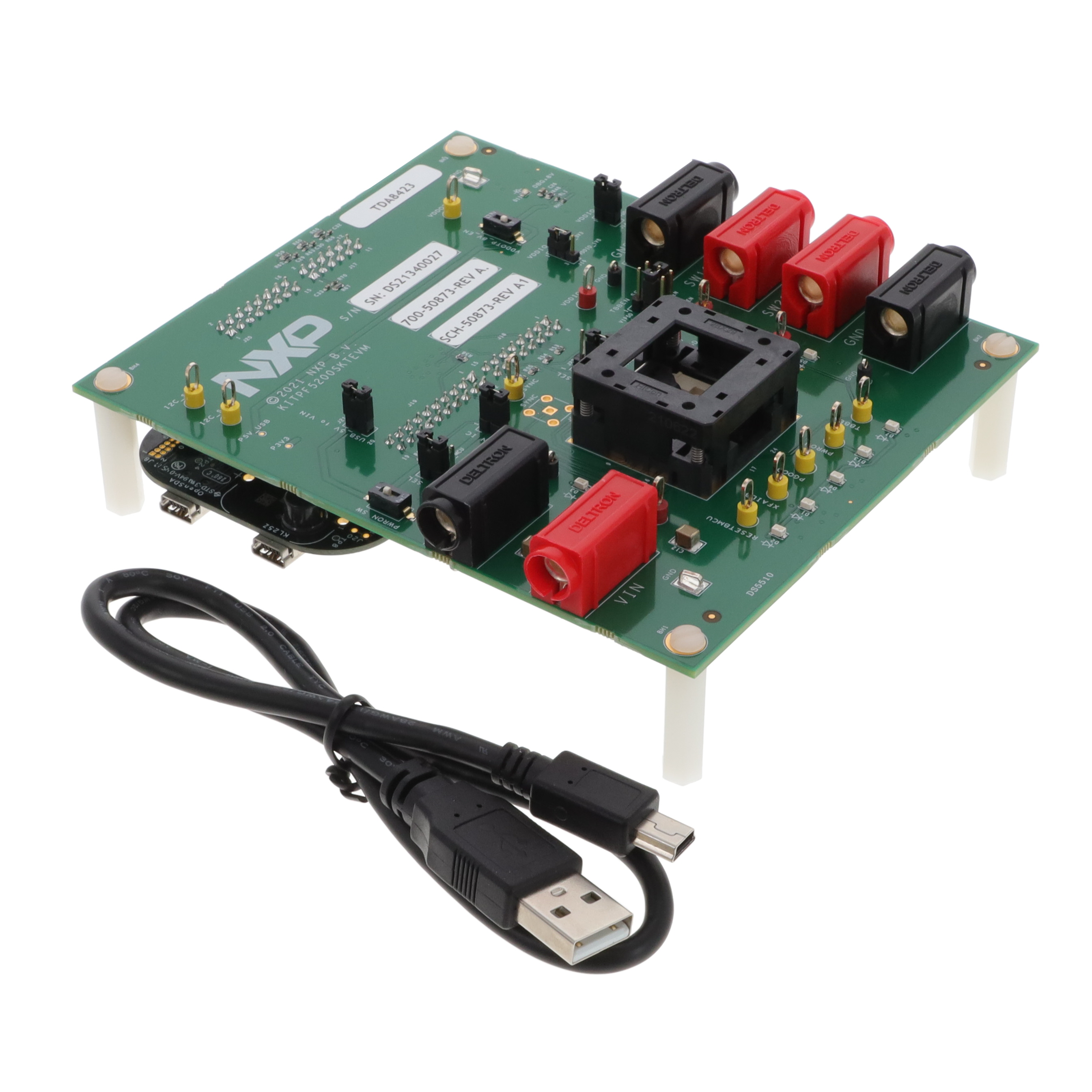 KITPF5200SKTEVM KITPF5200SKTEVM is a power management evaluation board from NXP Semiconductors designed for automotive applications. It features embedded MCU (KL25Z, PF5200) and dual-channel output.