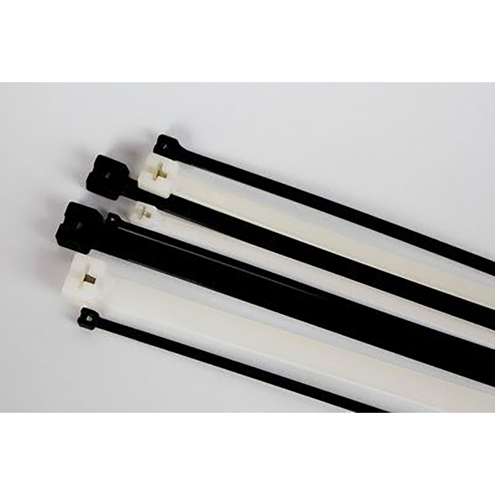 CTSB18BK120-L 3M CTSB18BK120-L is a black locking cable tie with 124 lb tensile strength and 17.75" length. It features a weather resistant nylon 6/6 construction with stainless steel locking mechanism.