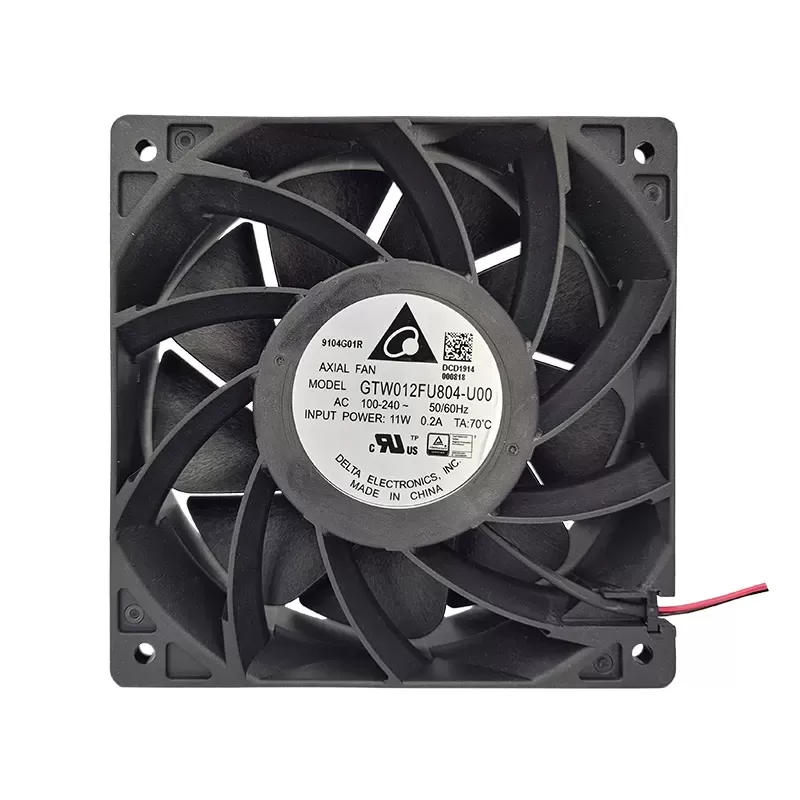 GTW012FU804-U00 The Delta Electronics GTW012FU804-U00 is an EC AC fan with a size of 120x120x38mm. It operates on AC100-230V and delivers an airflow of 145 CFM.