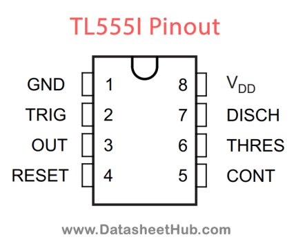 TL555I The Texas Instruments TL555I is a LinCMOS Timer IC designed for timing and oscillation applications. It operates from a 2V to 15V supply and supports frequencies up to 2 MHz.