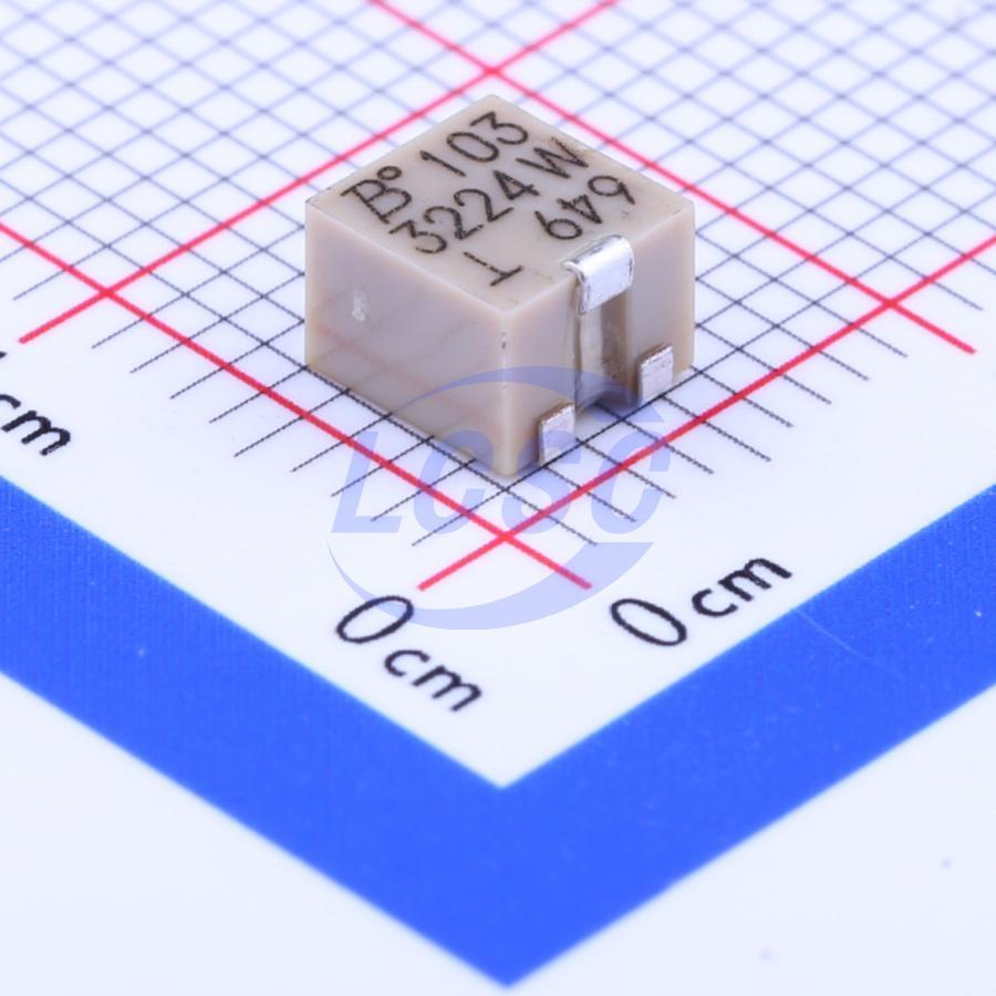 3224W-1-103E The Bourns 3224W-1-103E is a trimmer potentiometer featuring 10 kΩ resistance and a 0.25W power rating. It is designed for surface mount applications with J lead termination.