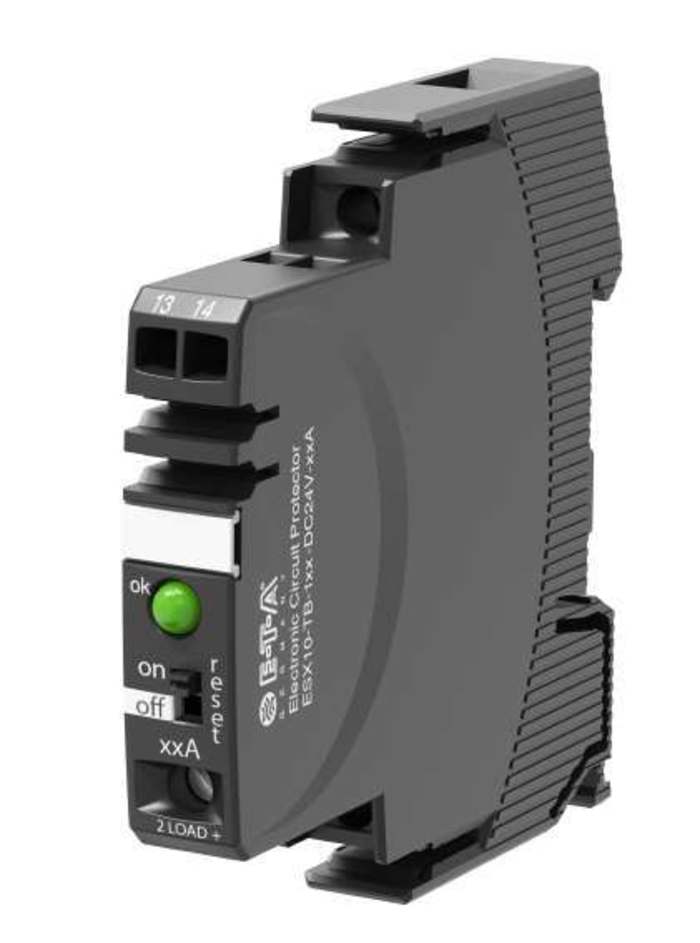ESX10-TB102-DC24V-6A The ETA ESX10-TB-102-DC24V-6A is a single-channel electronic circuit breaker designed for 24V systems with a 6A current rating. It features a convenient plug-in mount and screw terminals.