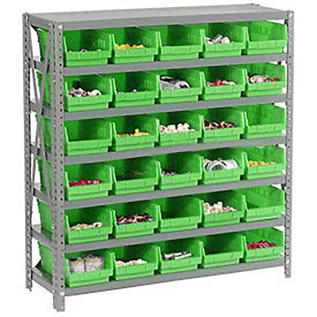 603429GN 7 SHELF STEEL SHELVING W/(30) 4"