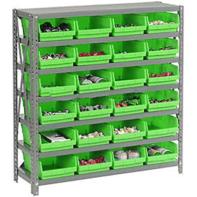 603434GN 7 SHELF STEEL SHELVING W/(24) 4"