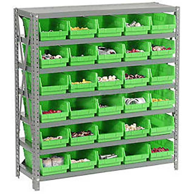 603435GN 7 SHELF STEEL SHELVING W/(30) 4"