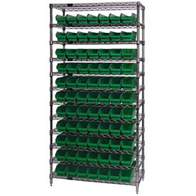 268968GN WIRE SHELVING, W/77 PLASTIC BINS