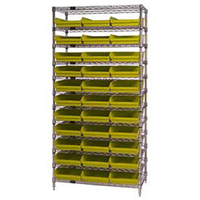 268971YL WIRE SHELVING, W/33 PLASTIC BINS