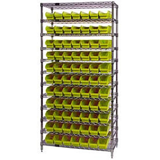 268972YL WIRE SHELVING, W/77 PLASTIC BINS