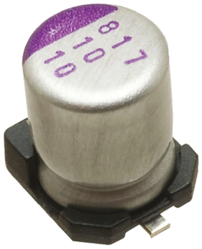 20SVP68M The Panasonic 20SVP68M is a surface mount polymer capacitor with a capacitance of 68µF and a voltage rating of 20V dc. It operates up to 105°C.