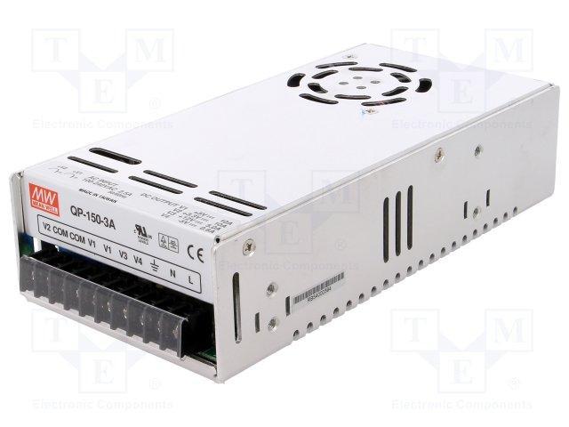 QP-150D The Mean Well USA QP-150D is an enclosed AC/DC converter delivering 153W of power with four outputs. It features adjustable output, PFC, and universal input, designed for ITE (Commercial) applications.