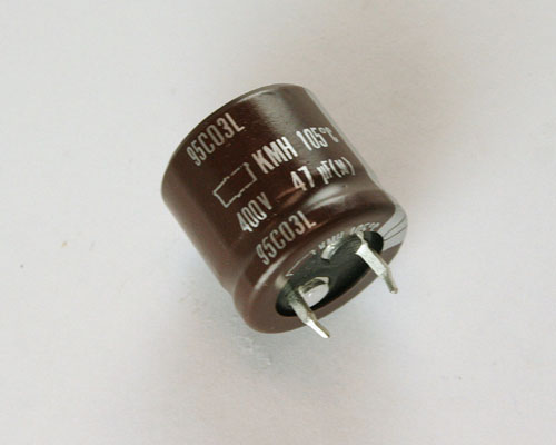 KMH400VNSN47M The United Chemi-Con KMH400VNSN47M is an aluminum electrolytic capacitor with a capacitance of 47uF and a voltage rating of 400VDC. It is designed for high-temperature applications up to 105C.