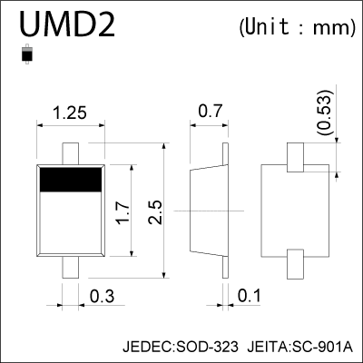 1SS355VM The ROHM Semiconductor 1SS355VM is a high-speed switching diode. It features a maximum reverse voltage of 80V and a forward current of 225mA.