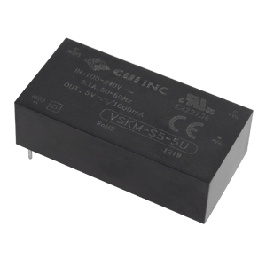 VSKM-S5-15U The CUI Inc. VSKM-S5-15U is a 5W AC/DC converter offering a 15VDC output and universal input.
It features through hole mounting and operates within a wide temperature range.