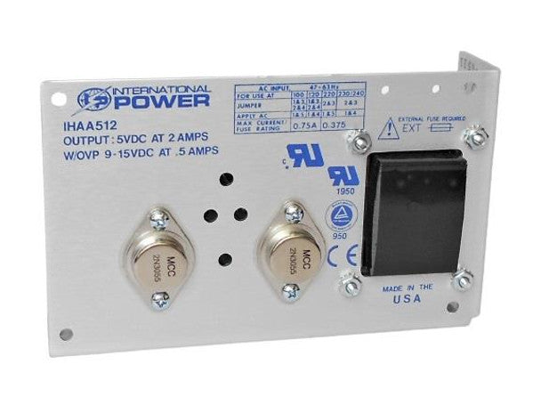 IHAA512 The IHAA512 is a linear AC/DC converter from International Power DC Power Supplies. It features a 15V output and a 500 mA current rating.
