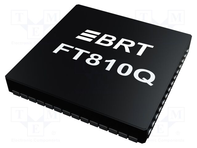 FT810Q-T The Bridgetek FT810Q-T is a multimedia controller IC designed for video display applications. It operates at 3.3VDC and features a 60MHz clock frequency.