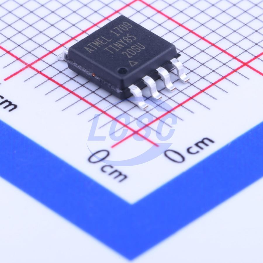 ATTINY85-20SU The ATTINY85-20SU is an 8-bit AVR microcontroller from Microchip Technology featuring 8KB Flash memory, 512B RAM, and 512B EEPROM. It operates at up to 20 MHz and comes in an 8-SOIC surface mount package.