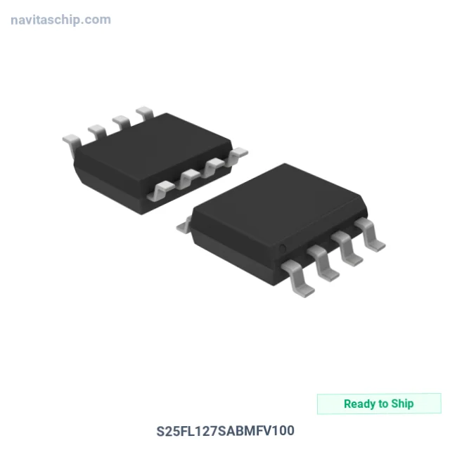 S25FL127SABMFV100 The Infineon S25FL127SABMFV100 is a 128Mbit FLASH memory IC with SPI/QUAD interface. It operates from a 2.7V to 3.6V supply voltage.