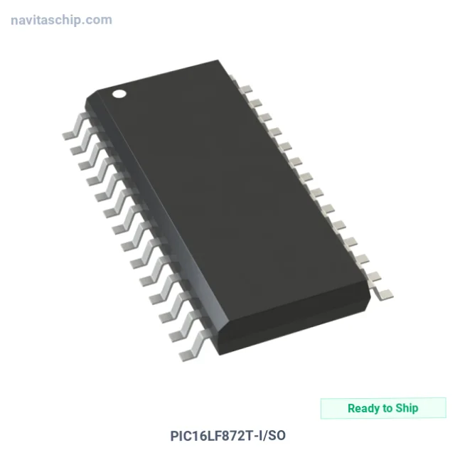 PIC16LF872T-I/SO The Microchip Technology PIC16LF872T-I/SO is an 8-bit microcontroller with 3.5KB of Flash program memory. It operates at speeds up to 20MHz and is housed in a 28-SOIC package.