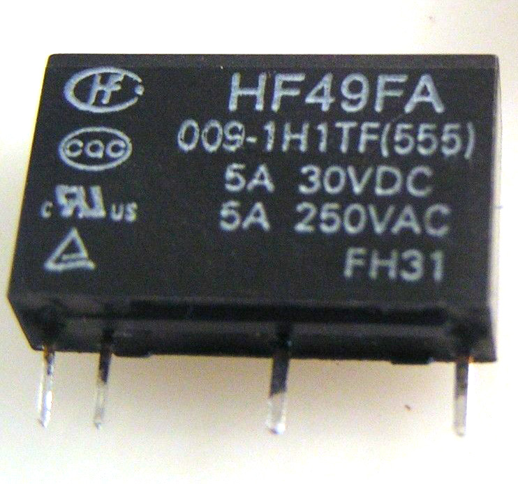 HF49FA This Hongfa HF49FA 009-1H1TF is a Single Pole Normally Open (SPNO) relay with a 9VDC coil. It features a switching capacity of 5A at 240VAC or 30VDC.