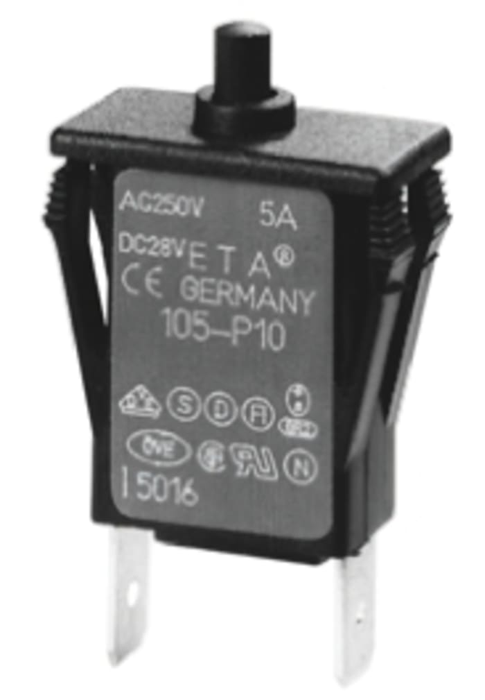 105-P10-3A The E-T-A 105-P10-3A is a single-pole thermal circuit breaker designed for overcurrent protection. It features a push-to-reset actuator and panel mount capability.