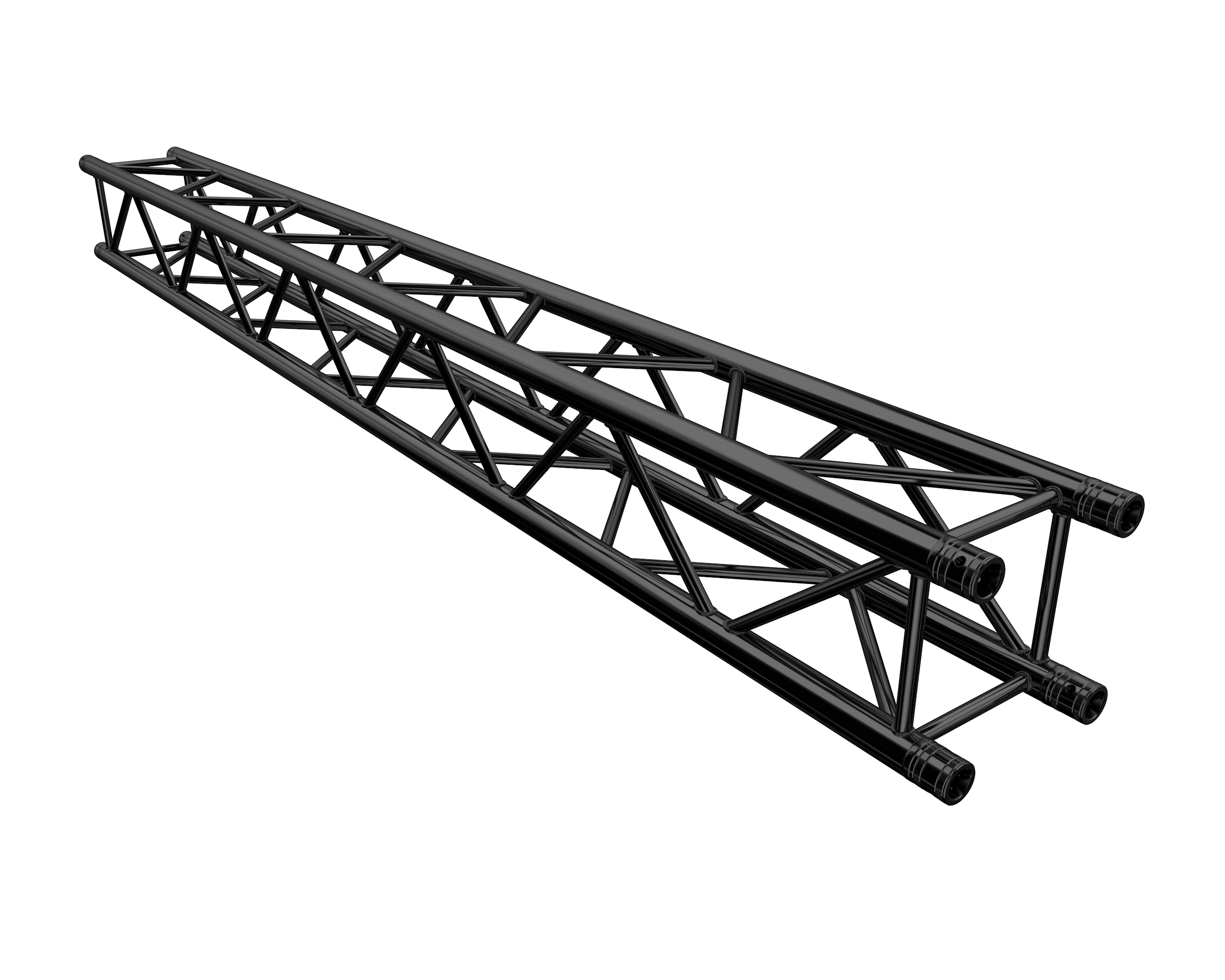 F34 The Global Truss F34300-B is a 300cm black, 4-point stage truss. It is constructed with 50mm main tubes and 2mm wall thickness, offering robust support for various applications.