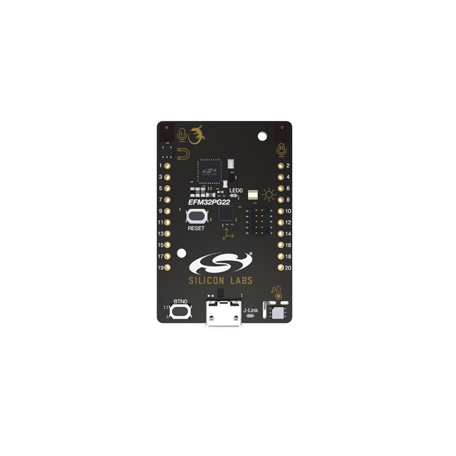 PG22-DK2503A PG22-DK2503A is an evaluation platform for the EFM32PG22 microcontroller based on 32-bit ARM Cortex-M33 core with 76.8 MHz clock, 512 kB flash, and 32 kB RAM.