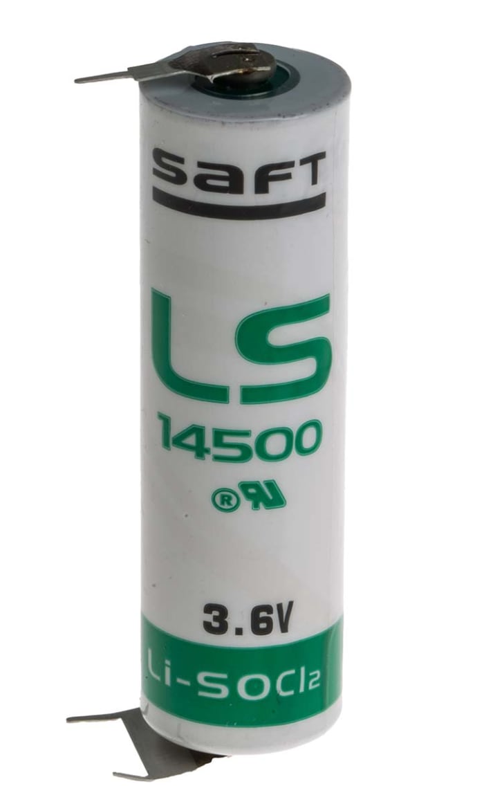 Saft LS14500 Lithium Thionyl Chloride AA Battery 3 The Saft LS14500 is a Lithium Thionyl Chloride AA battery with a 3.6V nominal voltage and 2.6Ah capacity. It offers a wide operating temperature range and low self-discharge.