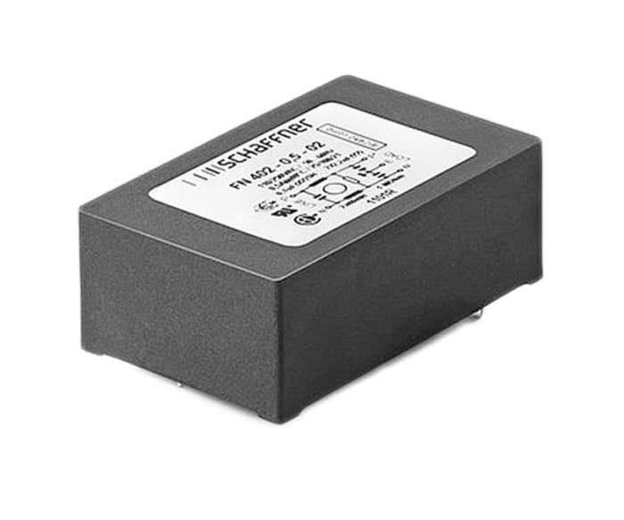 FN402-0.5/02 The Schaffner FN402-0.5-02 is a single-phase EMI filter designed for PCB mounting. It features a maximum current rating of 500mA and a maximum voltage of 250V AC.