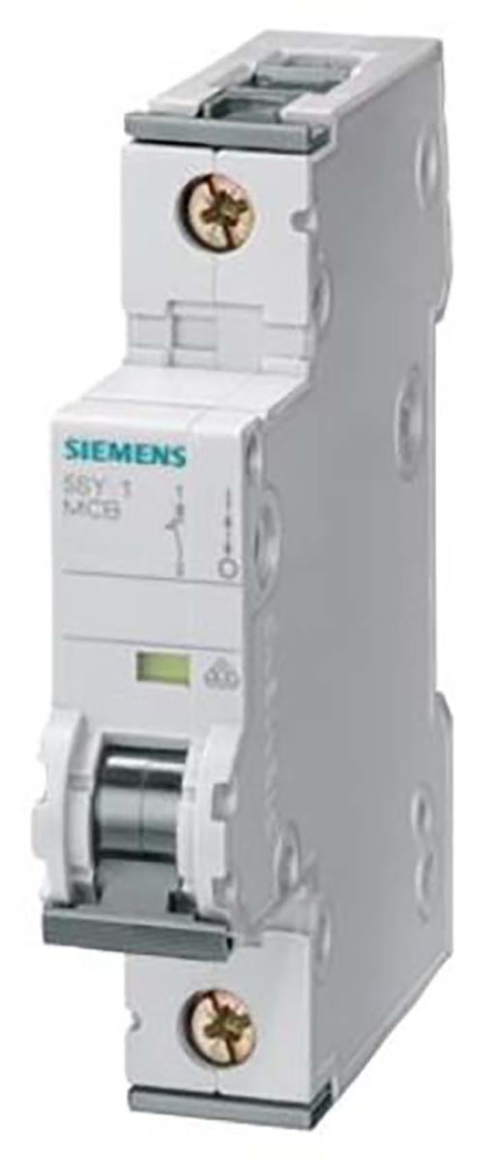 5SY4106-5 This Siemens SENTRON 5SY4 series miniature circuit breaker offers a 1-pole configuration with a 6A current rating and 400V AC voltage rating. It features a 10kA breaking capacity and DIN rail mounting.