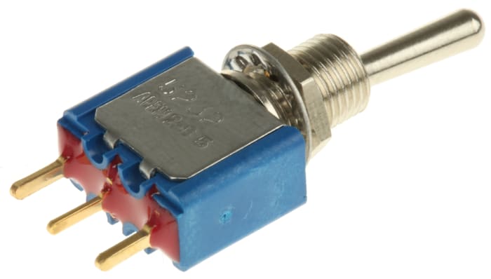 5232CDB The APEM Inc. 5232CDB is a toggle switch with a Single Pole Double Throw (SPDT) circuit and an On-Mom function. It is designed for panel mounting with PC terminals.