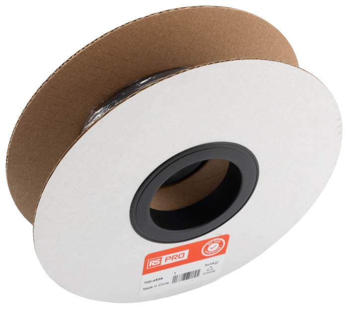 700-4539 This RS PRO heat shrink tubing features a 9mm sleeve diameter and a 3:1 shrink ratio, supplied in a 5m length. It is made from flexible, flame retardant polyolefin material.