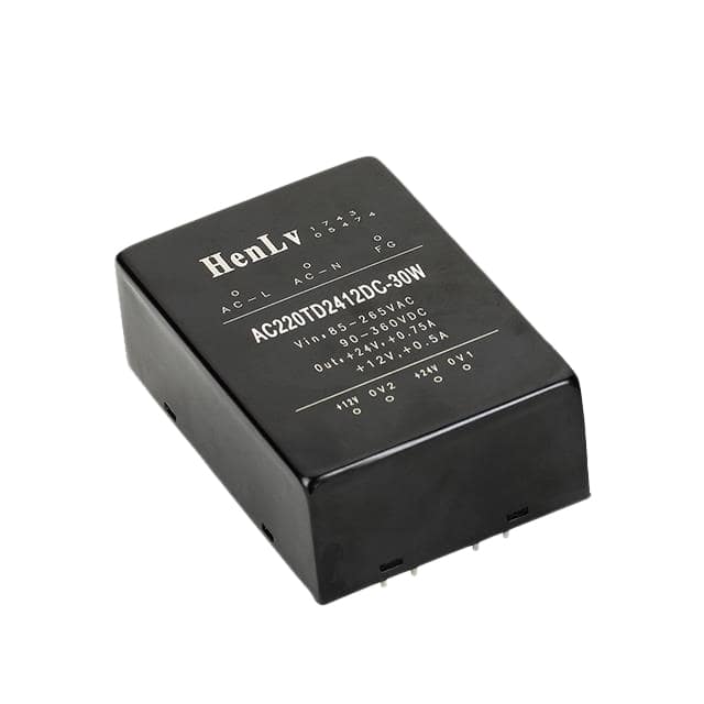 AC220TD2424DG-30W The HenLv Power AC220TD2424DG-30W is a 30W AC DC converter with a 24V output voltage. It operates from an input voltage range of 85-305 VAC and has an efficiency of 72%.