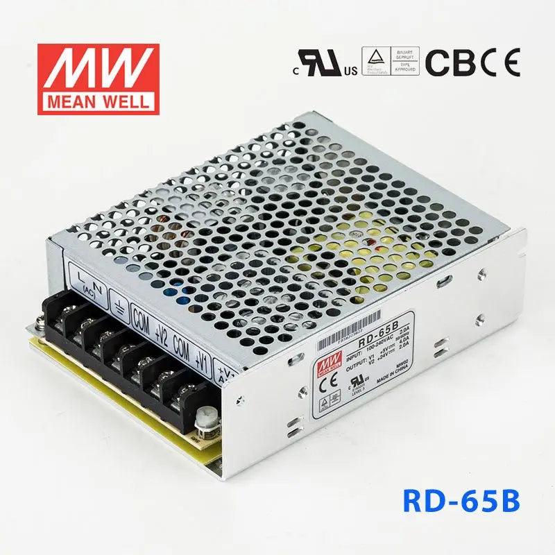 RD-65B The Mean Well USA RD-65B is an enclosed AC/DC converter delivering 68W of power. It features dual outputs with voltages of 5V and 24V.