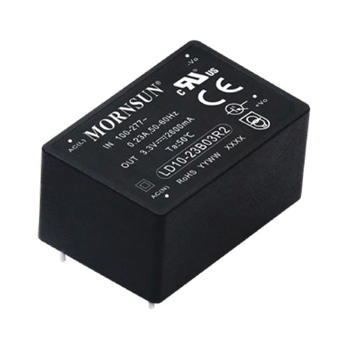 LD10-23B05R2 The Mornsun LD10-23B05R2 is a 10W AC/DC converter with a 5VDC output and 2A maximum current. It features an 85-305VAC input voltage range and operates from -40°C to +85°C.