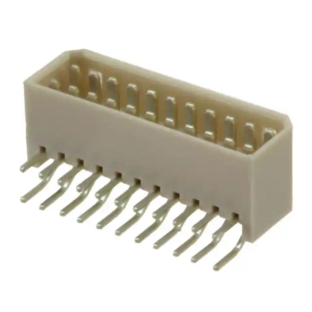 22PS-JED The JST 22PS-JED is a 22-position connector header featuring a 1.25mm pitch and right-angle, through-hole mounting. It is rated for 1A current and 50V.