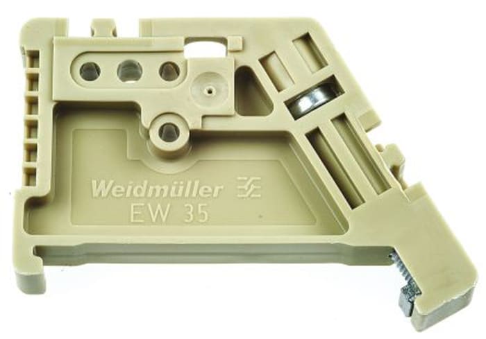383560000 The Weidmüller 383560000 is an EW Series End Stop designed for DIN Rail Terminal Blocks. It is made of Polyamide 66 and is beige in color.