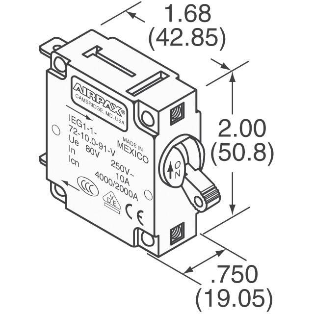 IEG1-30624-3-V The Sensata IEG1-30624-3-V is a single-pole, magnetic hydraulic delay circuit breaker designed for panel mounting. It features a lever actuator and CSA, TUV, UL1077 approvals.