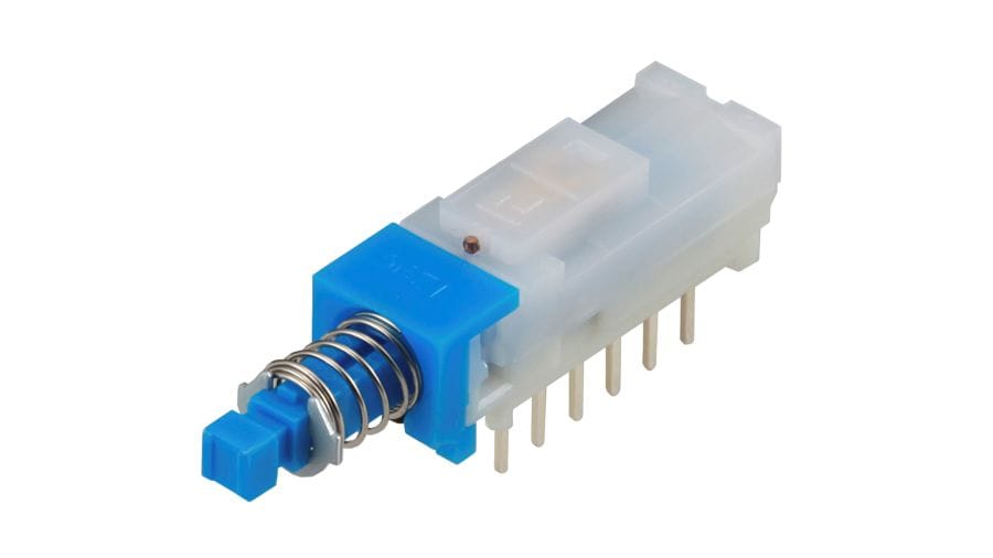 SPUJ193700 The Alps Alpine SPUJ193700 is a 4-pole push switch designed for PC board mounting with a 2.0mm travel and horizontal operation. It features a latching mechanism and straight terminal type.