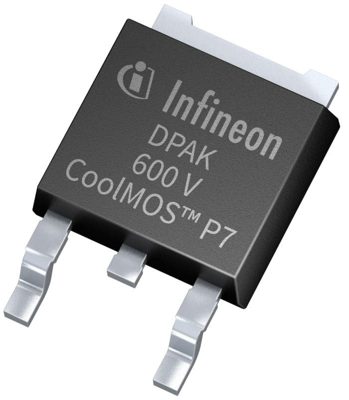 IPD60R280P7SAUMA1 N-channel 600V MOSFET from Infineon's CoolMOS P7 series, rated for 12A continuous drain current with 280mΩ maximum on-resistance. Surface-mount package in TO-252-3 (DPak) for power switching applications.